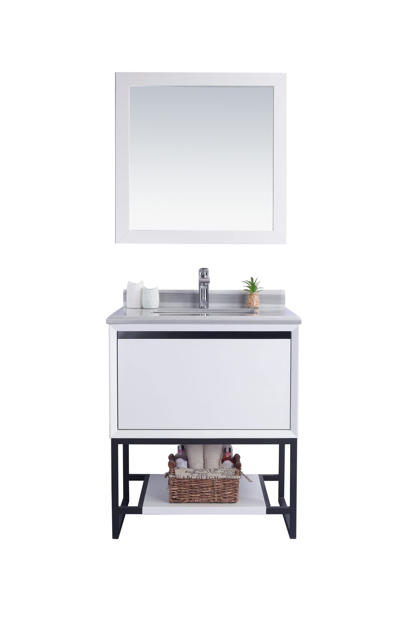 Alto 30 - White Cabinet + White Stripes Marble Countertop