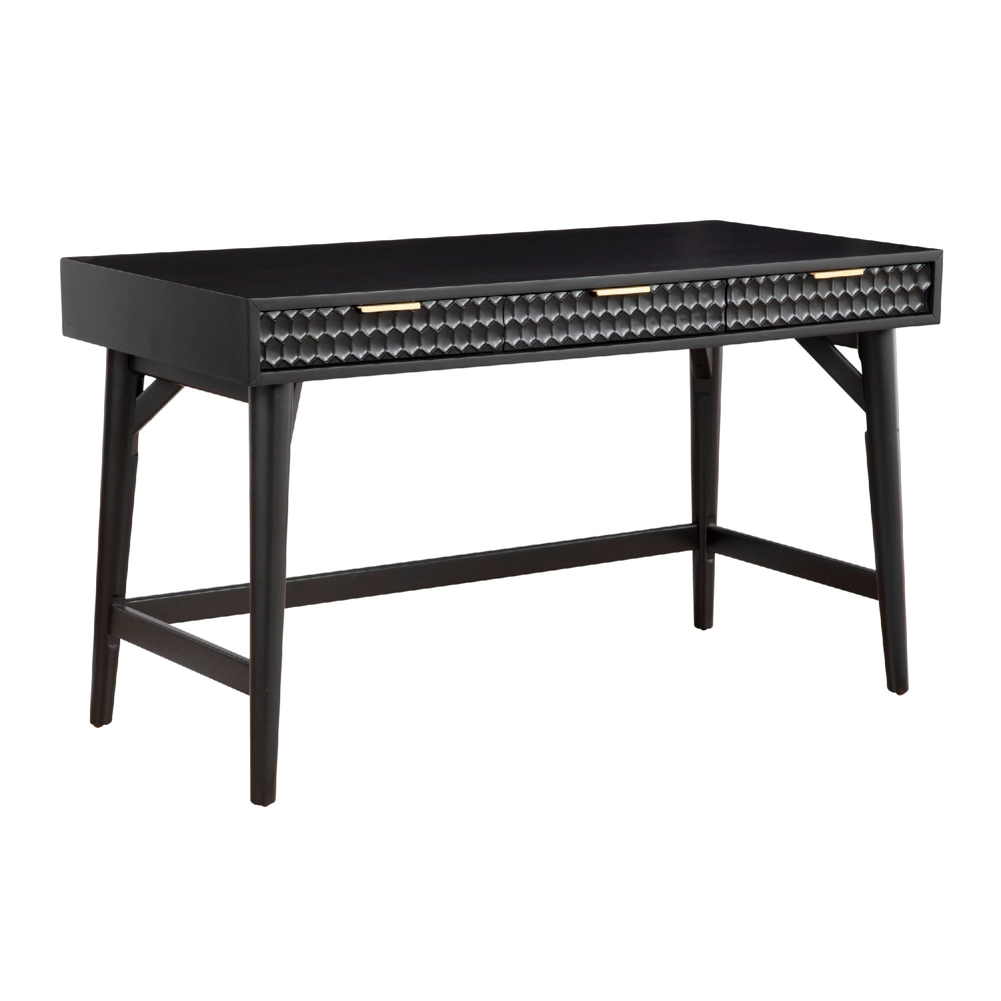 Writing Desk with 3 Drawers and Wooden Frame, Black