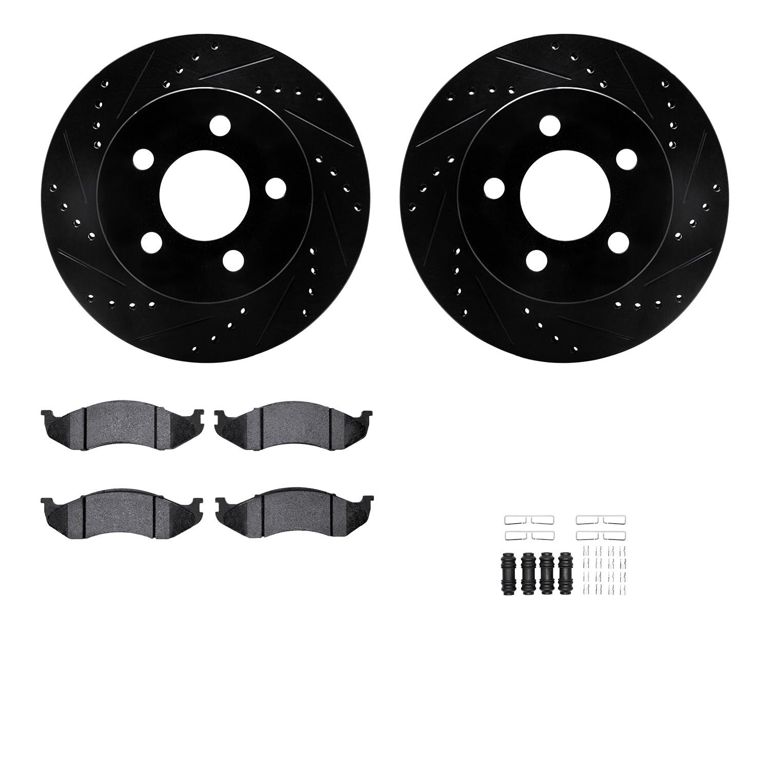 R1 Concepts Drilled and Slotted Black Disc Brake Rotor Set with Semi-Met Pads and Hardware WHYH1-42016