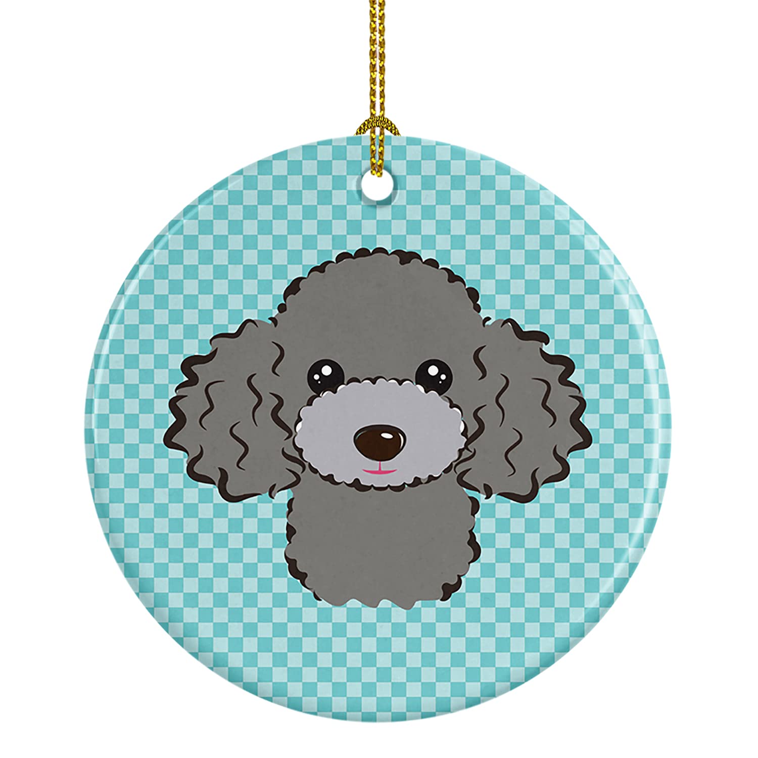 Checkerboard Blue Silver Gray Poodle Ceramic Ornament BB1197CO1