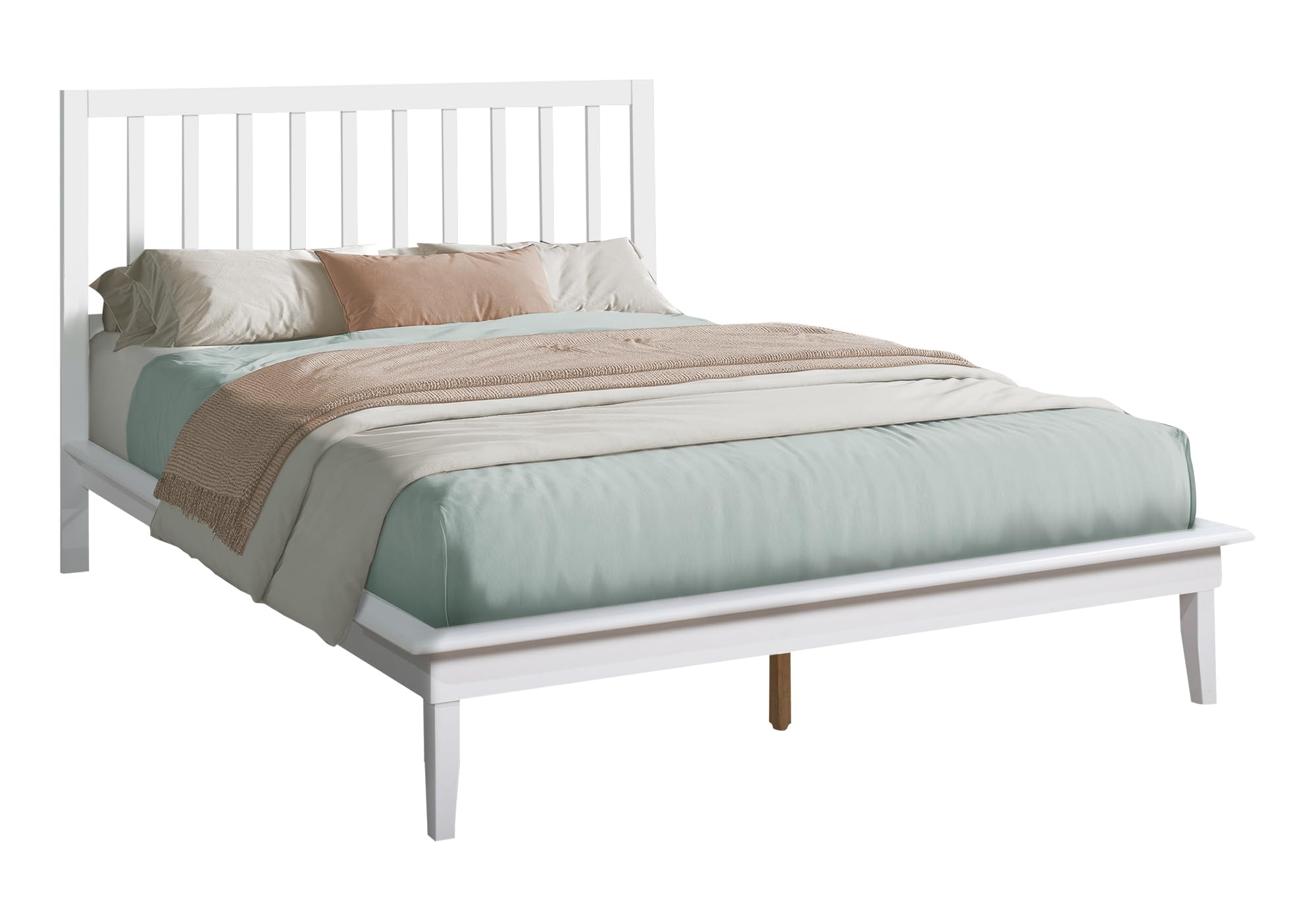 Bed, Platform Bed, Queen Size White Wood Legs, Contemporary, Modern