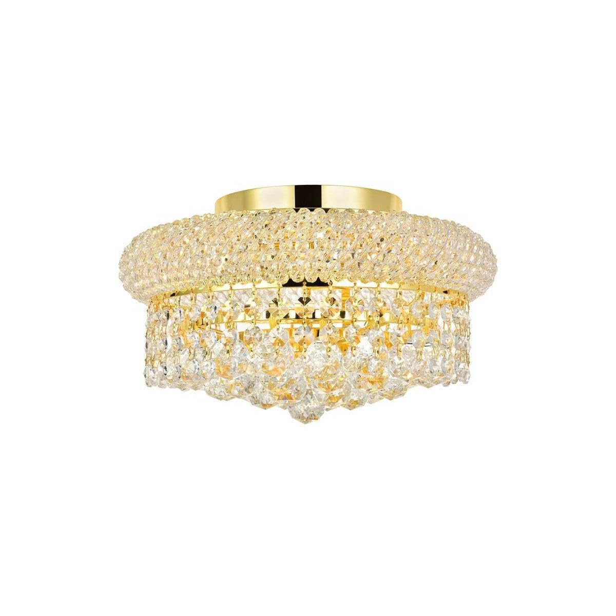 Elegant Lighting 1800F12G/Rc Primo Collection 4-Light Flush Mount Royal Cut Crystals With Gold Finish