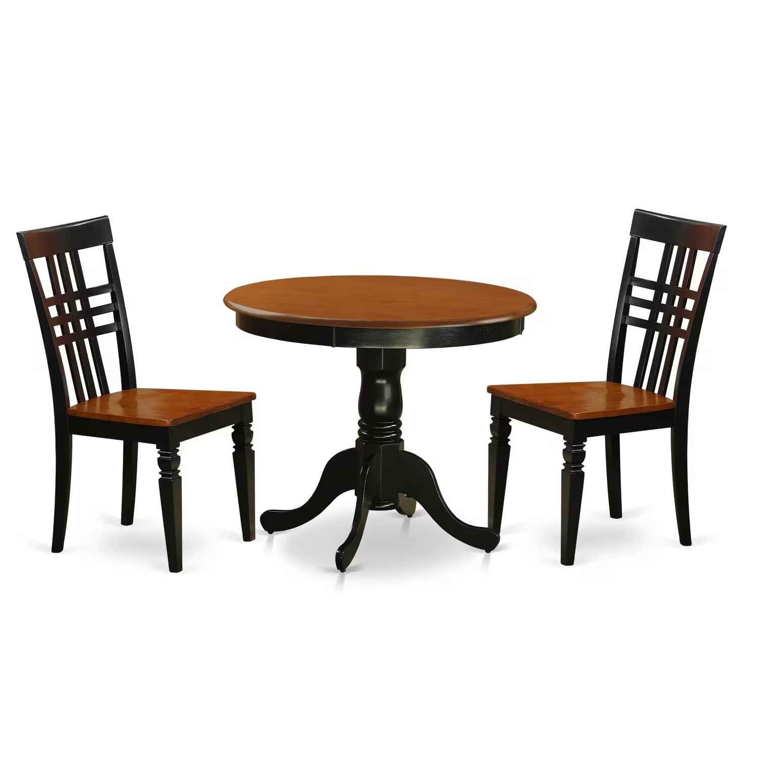 East West Furniture ANLG3-BCH-W 3 Piece Room Set Contains a Round Kitchen Table with Pedestal and 2 Dining Chairs, 36x36 Inch, Black & Cherry