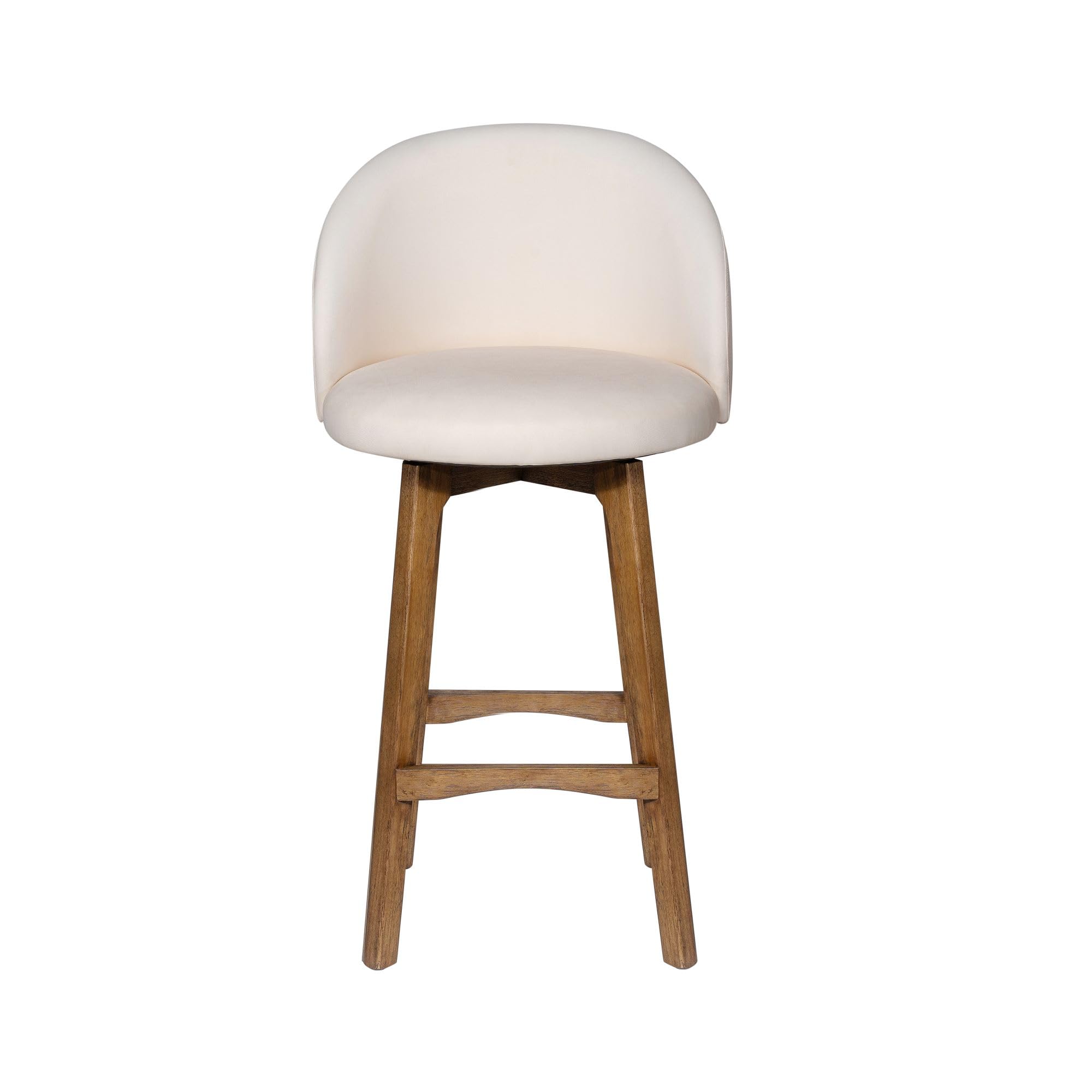 Gery Swivel Barstool Chair, Cream Fabric Seat with Natural Brown Legs