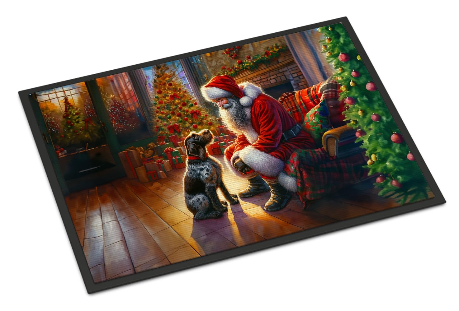 Carolines Treasures DAC4116MAT German Wirehaired Pointer and Santa Claus Doormat Front Door Mat Indoor Outdoor Rugs for Entryway, Non Slip Washable Low Pile, 18H X 27W