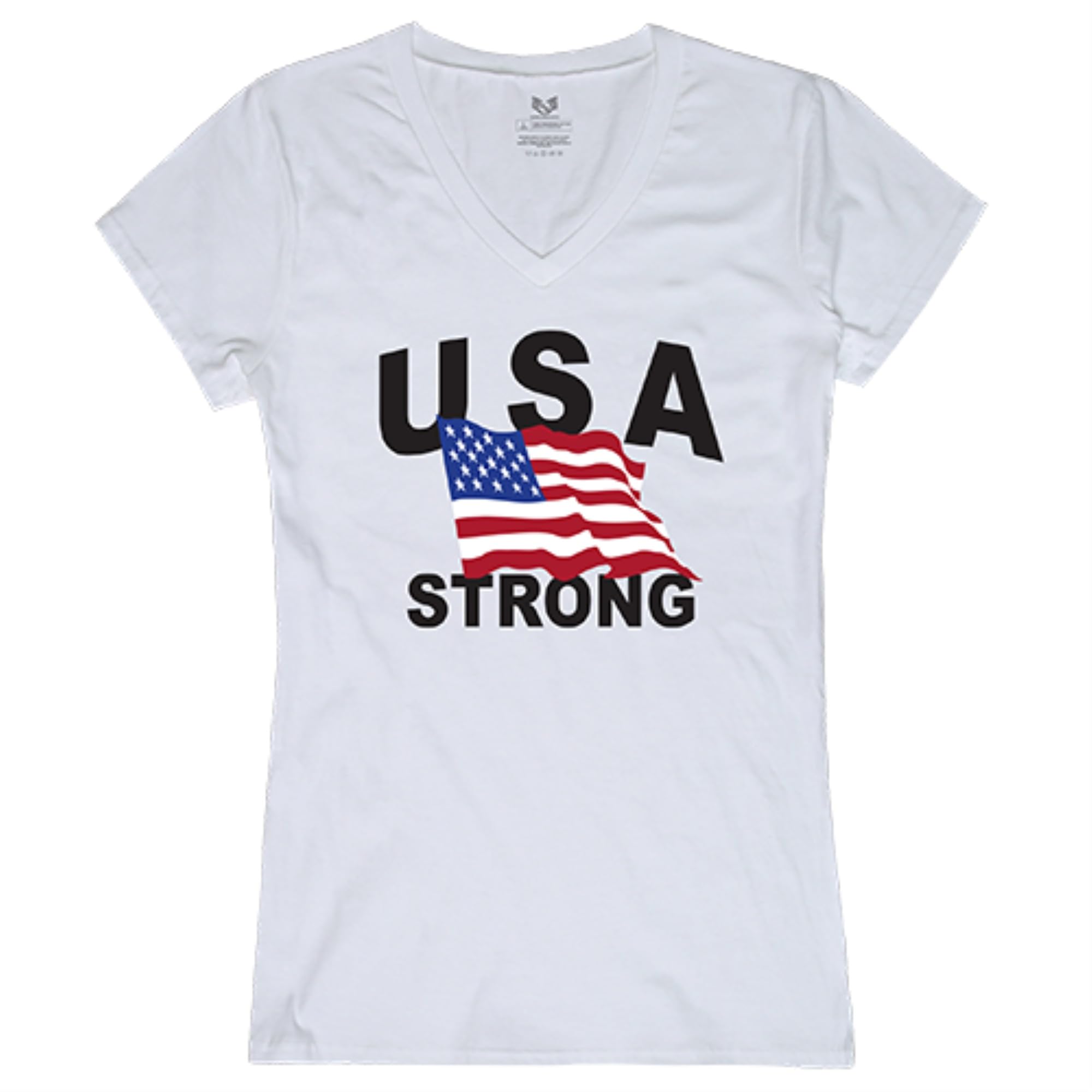 Graphic V-Neck, USA Strong 4, White, S