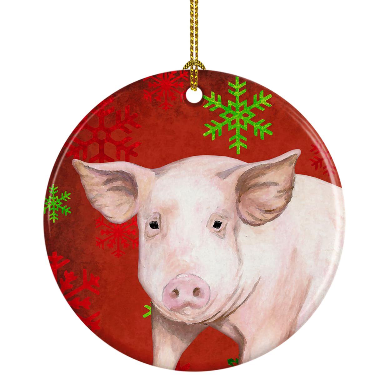 Pig Red Snowflakes Holiday Christmas Ceramic Ornament SB3125CO1