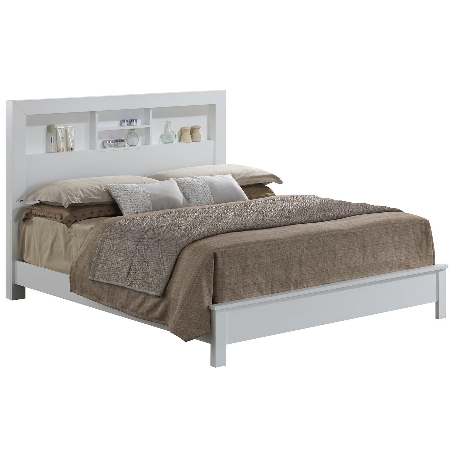 Burlington White Queen Platform Bed with Storage Shelves