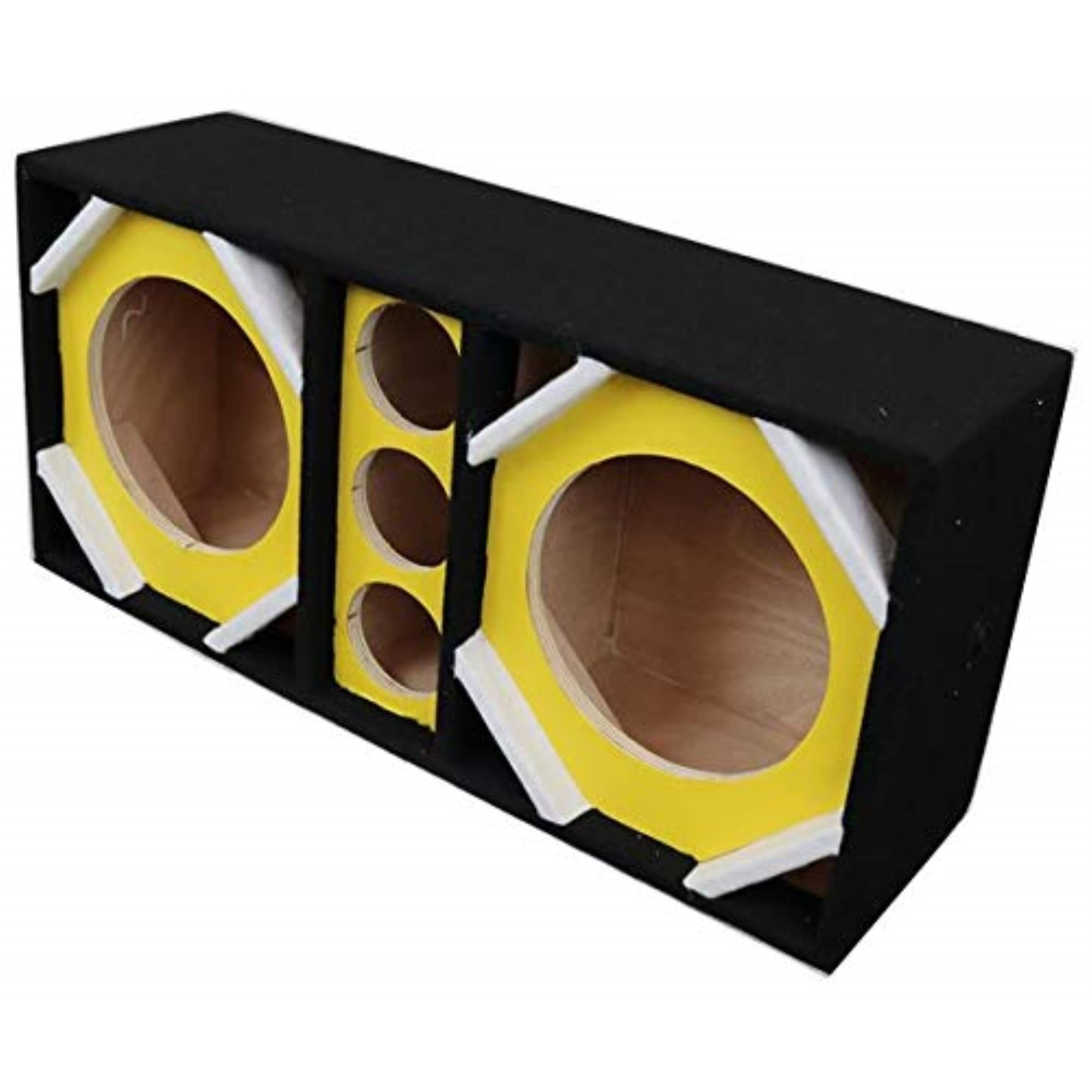 Two 10-in Woofers plus Three Tweeters Vinyl Yellow Empty Chuchera Speaker Enclosure
