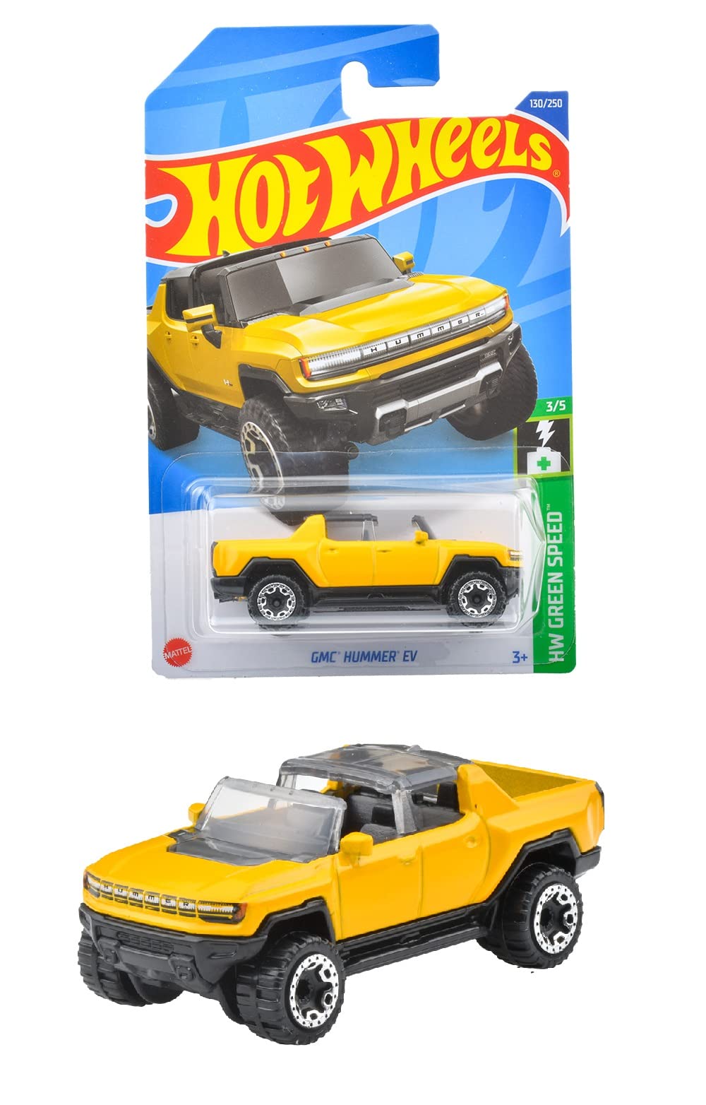 GMC Hummer EV Pickup Truck Yellow with Open Top HW Green Speed Series Diecast Model Car by Hot Wheels