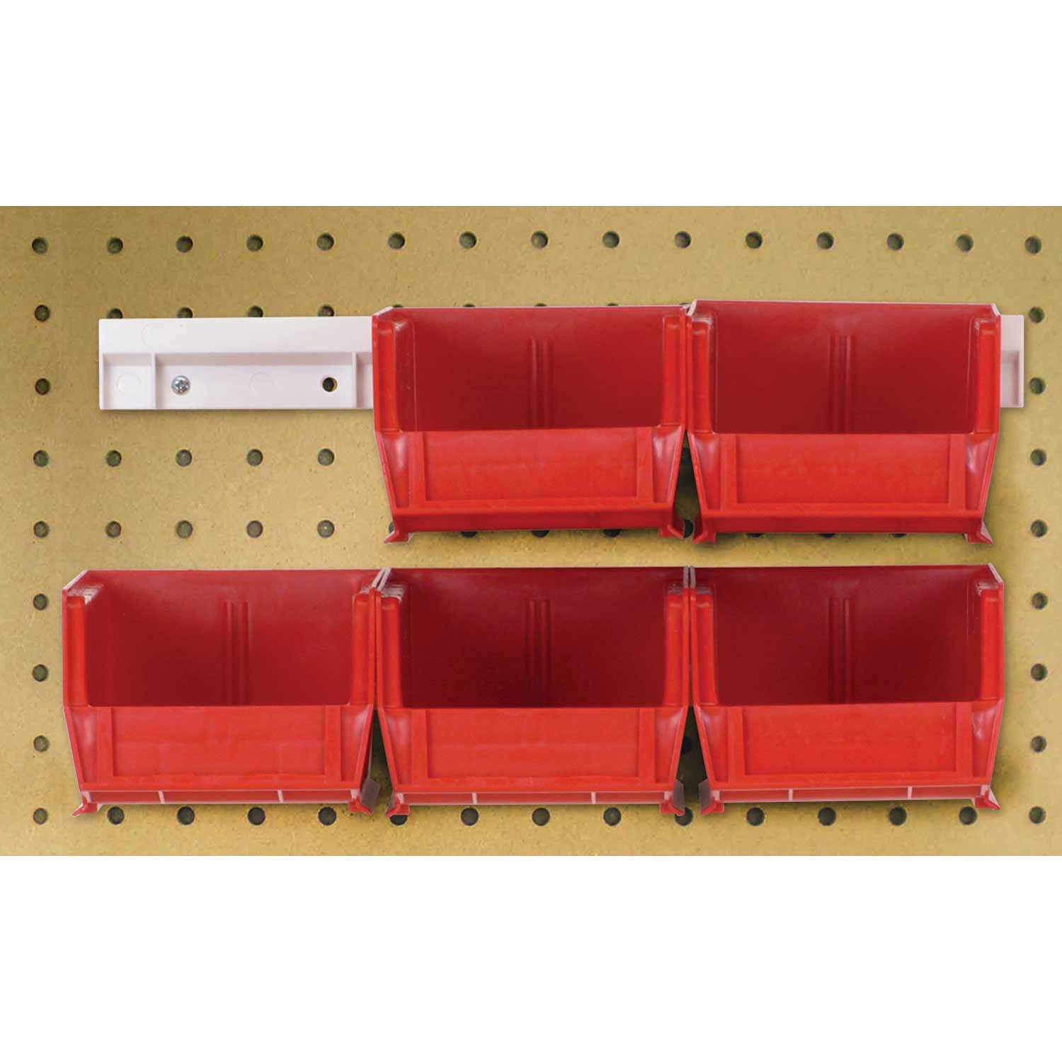 Hang-n-Stack Bin,  package, includes: (6) 7-3/8L x 4-1/8?? x 3?? (QUS220) red bin and (2) bin rails