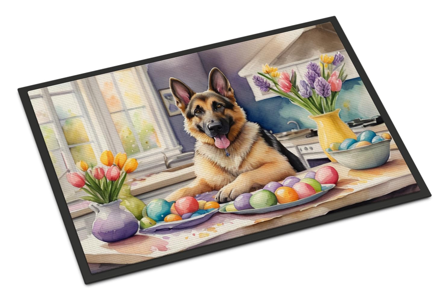 Carolines Treasures DAC6818MAT Decorating Easter German Shepherd Doormat Front Door Mat Indoor Outdoor Rugs for Entryway, Non Slip Washable Low Pile, 18H X 27W