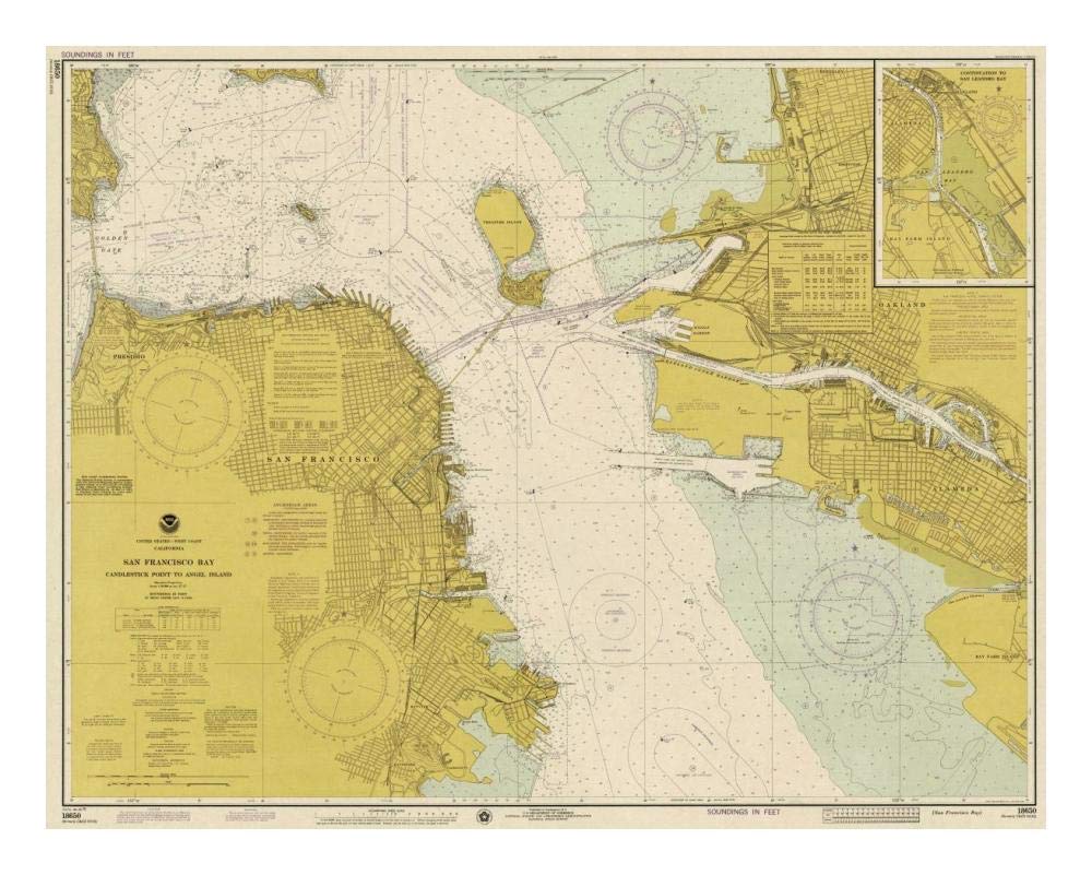 Nautical Chart - San Francisco Bay ca. 1975 - Sepia Tinted-Paper Art-24x19”