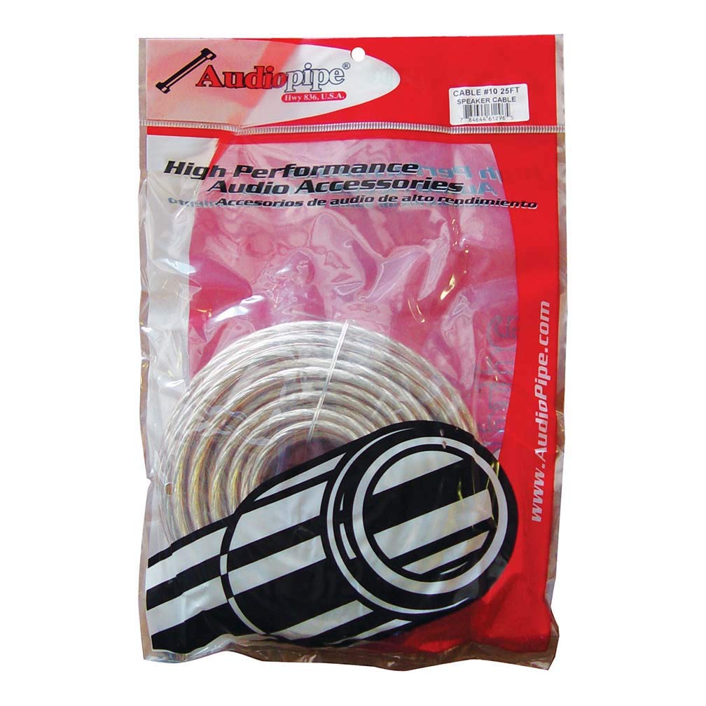 Audiopipe 10 ga. Speaker Cable 25ft (CABLE1025CLR)