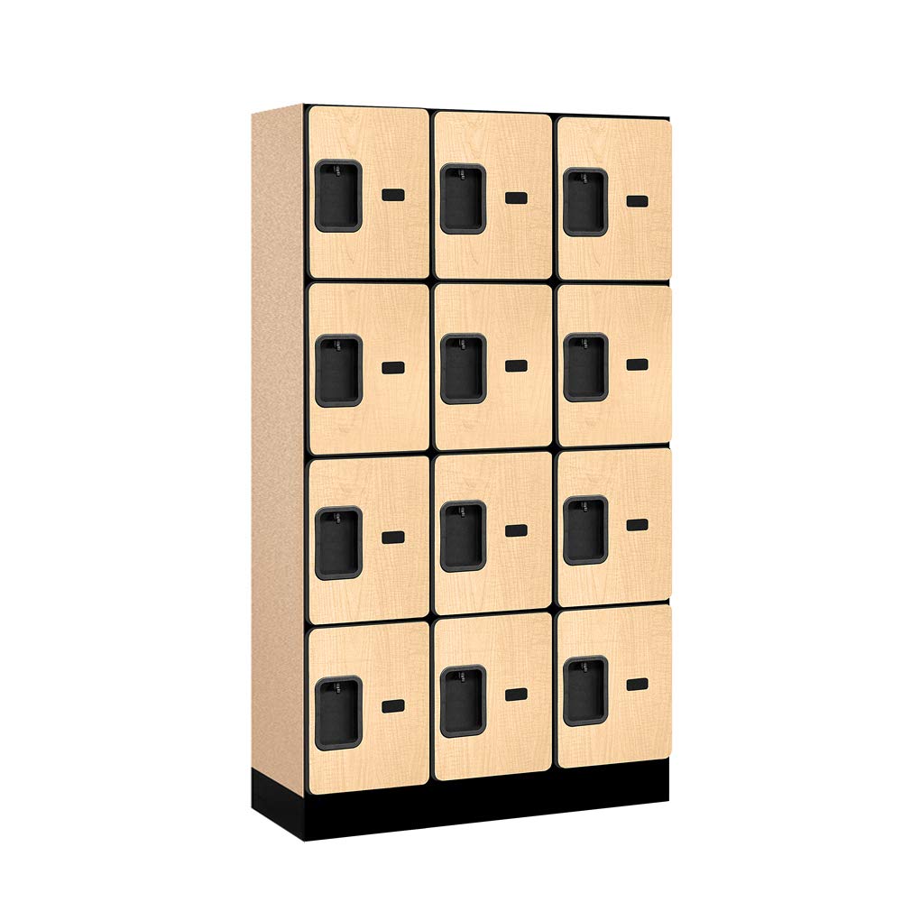 12 Wide Four Tier Designer Wood Locker - 3 Wide - 5 Feet High - 15 Inches Deep - Maple