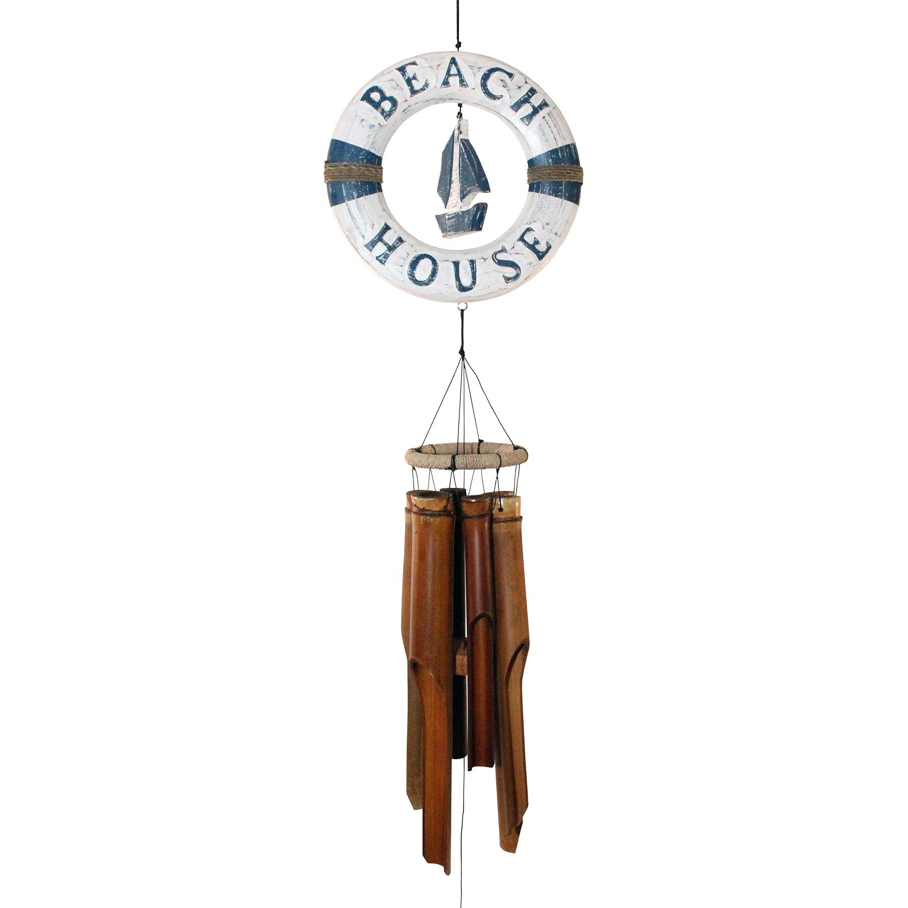Blue & White Life Ring Sailboat Wind Chime