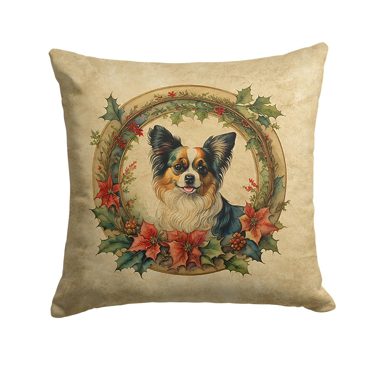 Papillon Christmas Flowers Throw Pillow