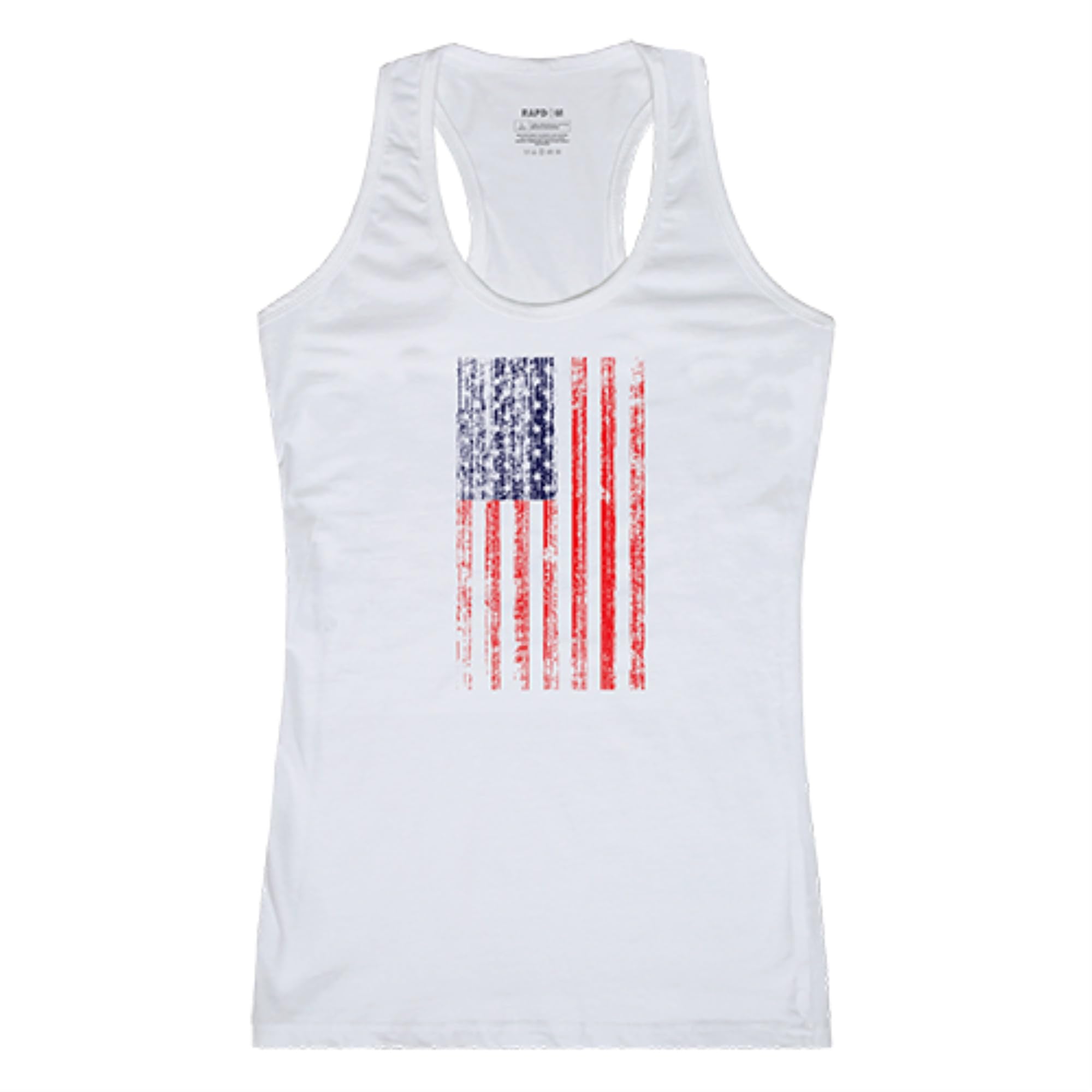 WomenGraphicTank,DistressedFlag,White, XL