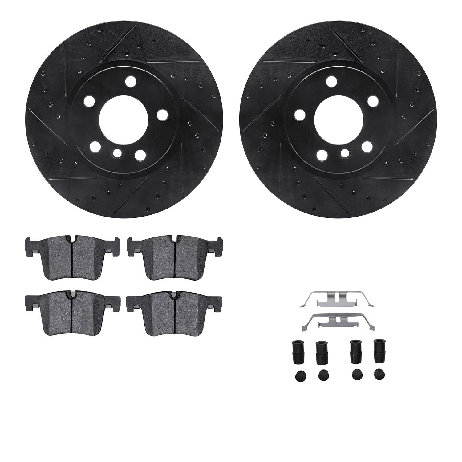 R1 Concepts Drilled and Slotted Black Disc Brake Rotor Set with Semi-Met Pads and Hardware WHYH1-31111