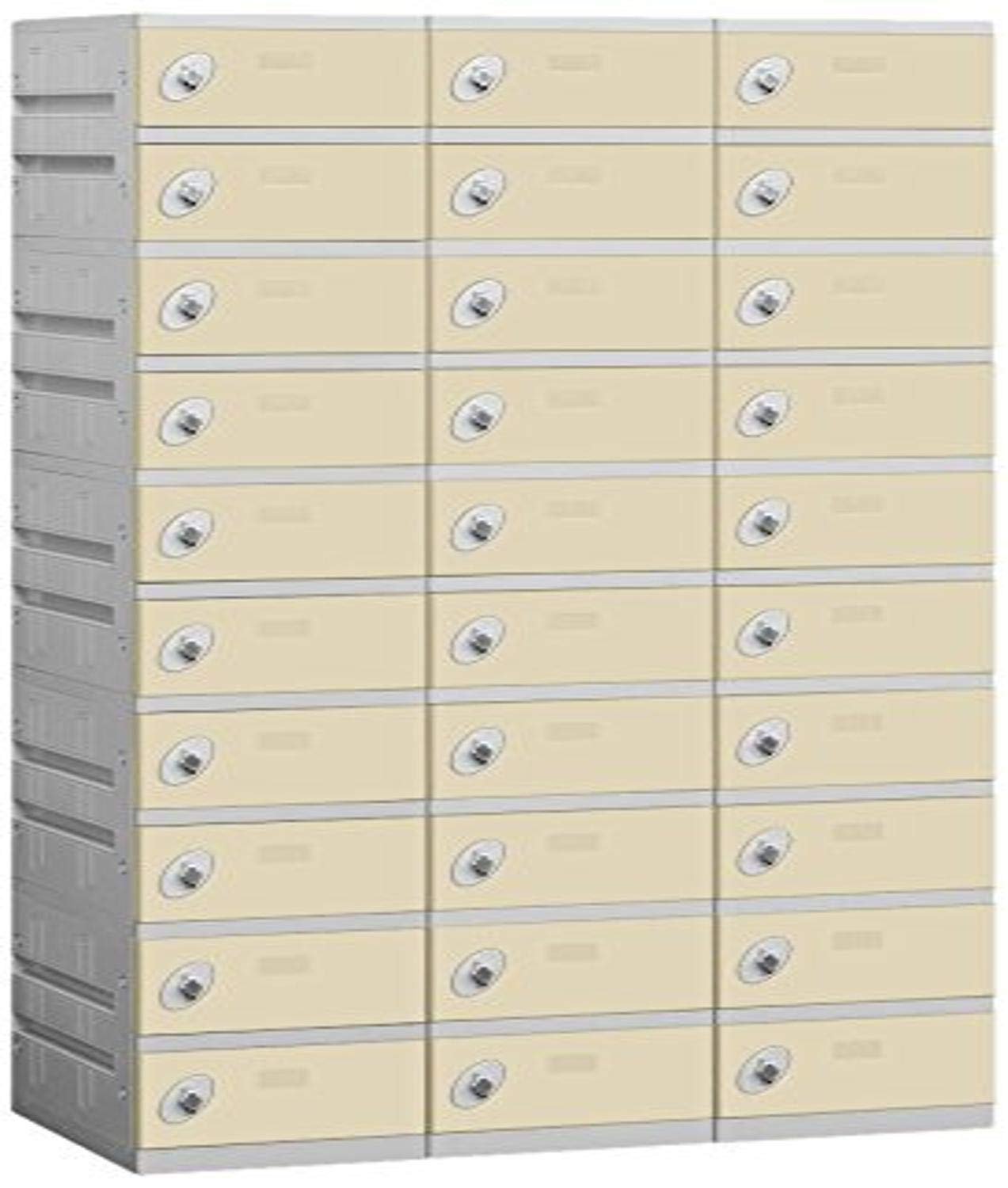 12 Wide Ten Tier Plastic Locker - 3 Wide - 6 Feet High - 18 Inches Deep - Tan - Assembled