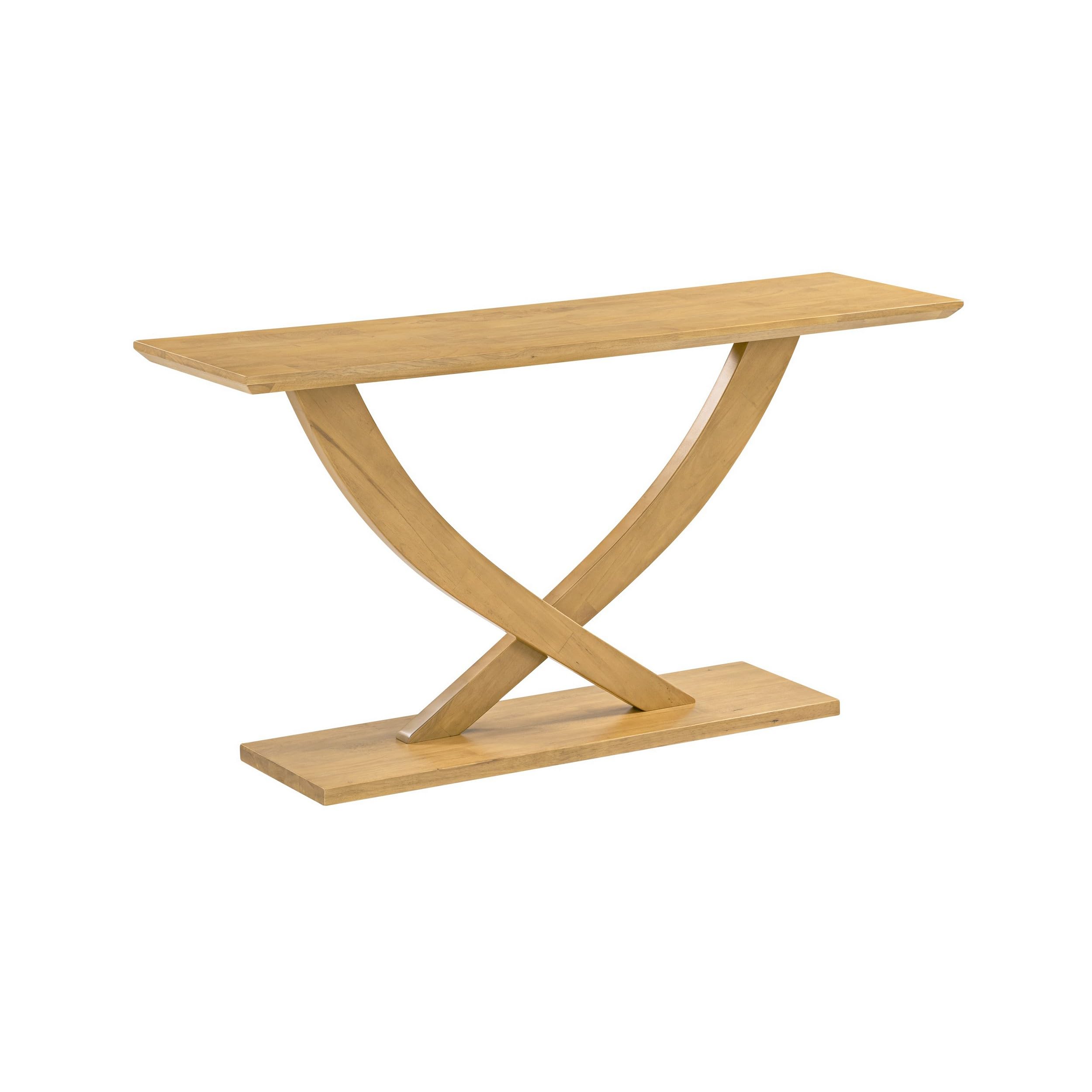 Rase 57 Inch Console Table, Cross Leg Design, Pedestal Base, Brown Wood
