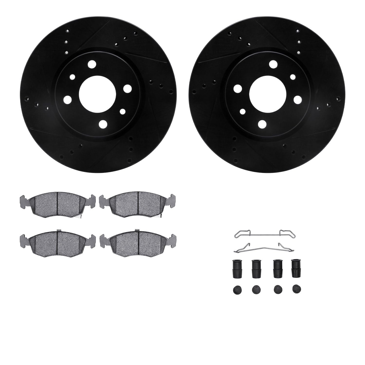 R1 Concepts Drilled and Slotted Black Disc Brake Rotor Set with Semi-Met Pads and Hardware WHYH1-07004