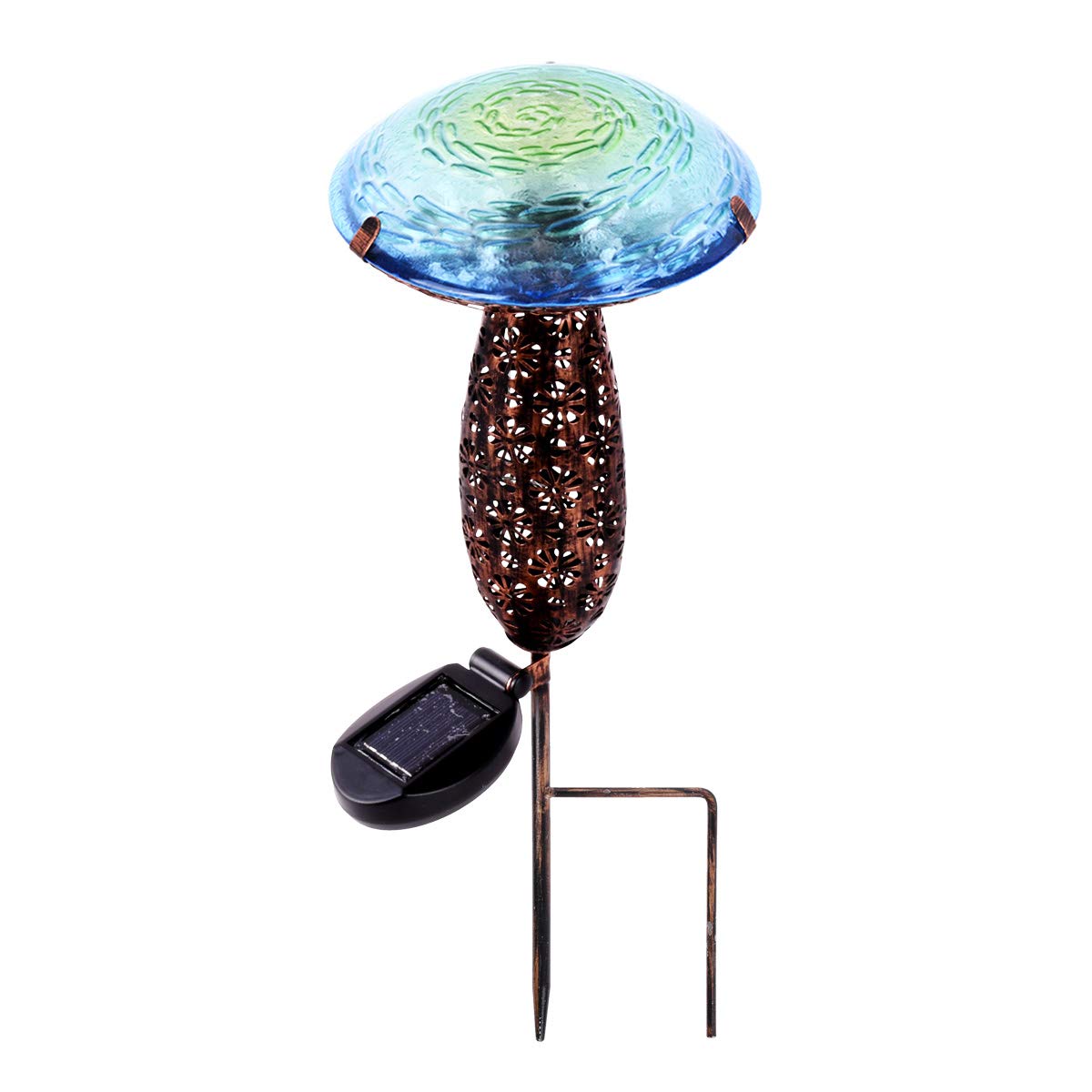 Hi-Line Gift Ltd 78417-A Metal And Glass Solar Mushroom Stake with LED - Blue