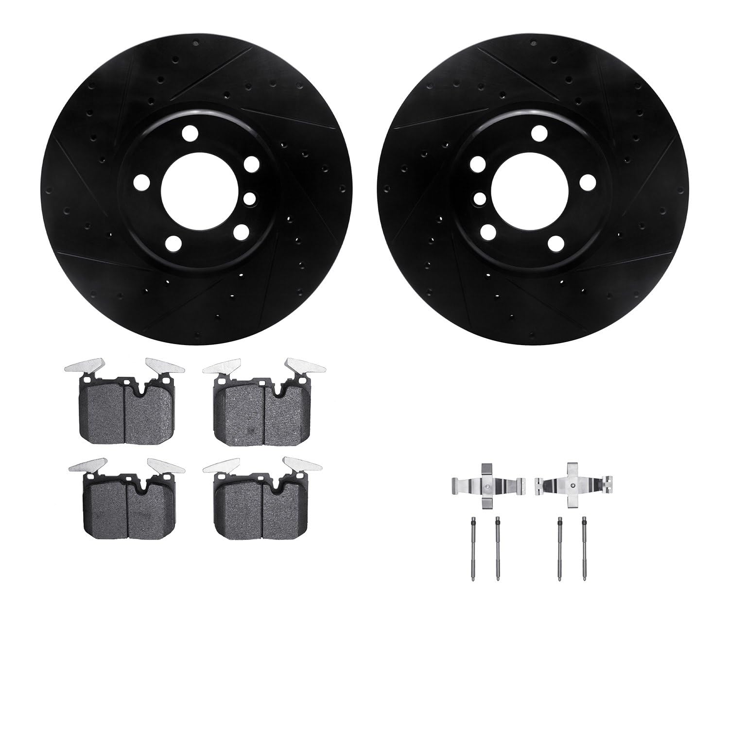 R1 Concepts Drilled and Slotted Black Disc Brake Rotor Set with Semi-Met Pads and Hardware WHYH1-31112