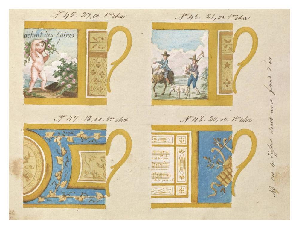 Quatre tasses avec fond dor, ca. 1800-1820-Paper Art-34x26”