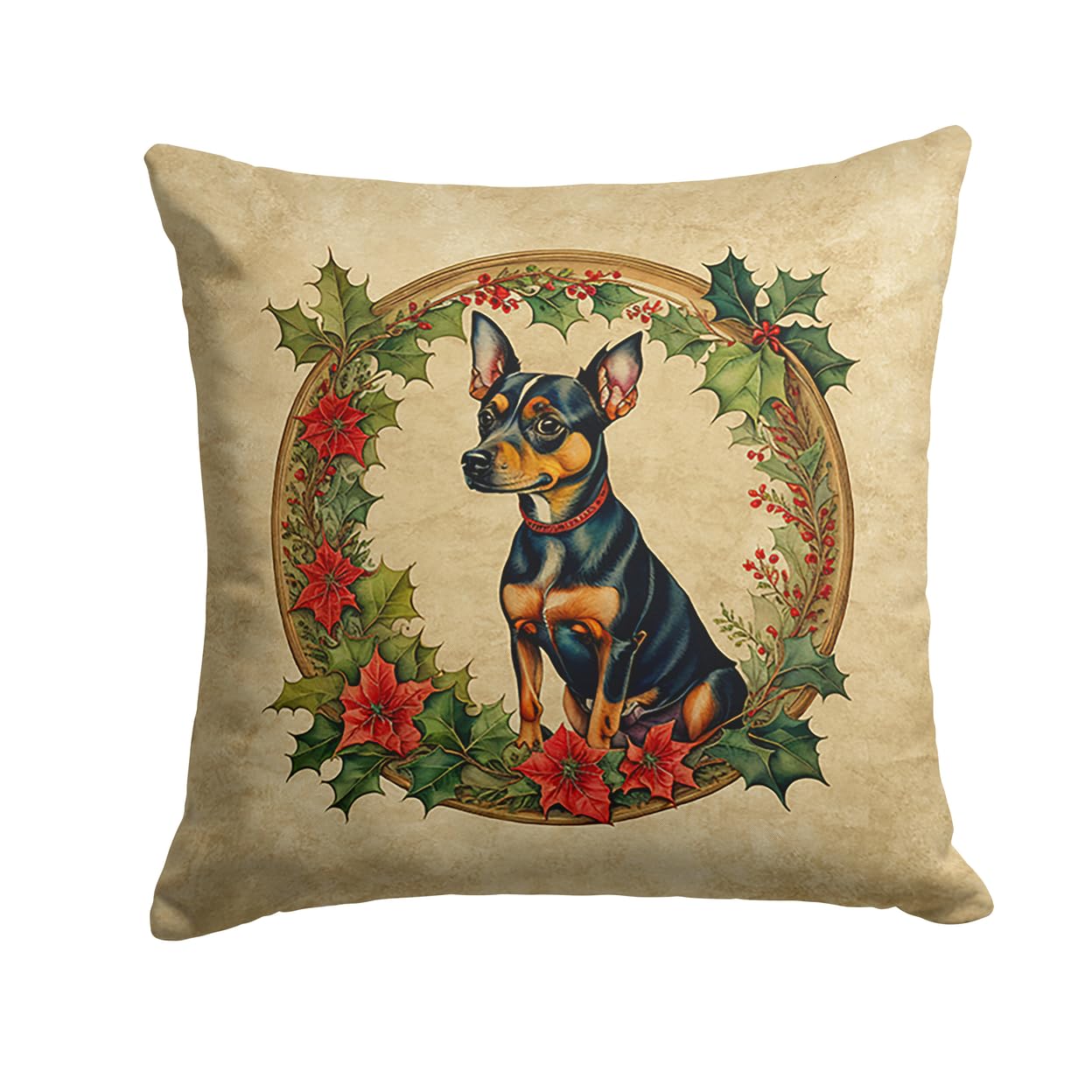 Miniature Pinscher Christmas Flowers Throw Pillow