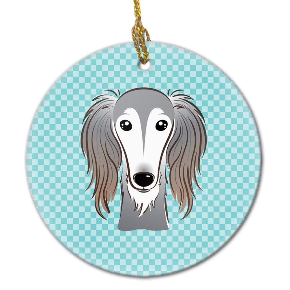 Checkerboard Blue Saluki Ceramic Ornament BB1167CO1
