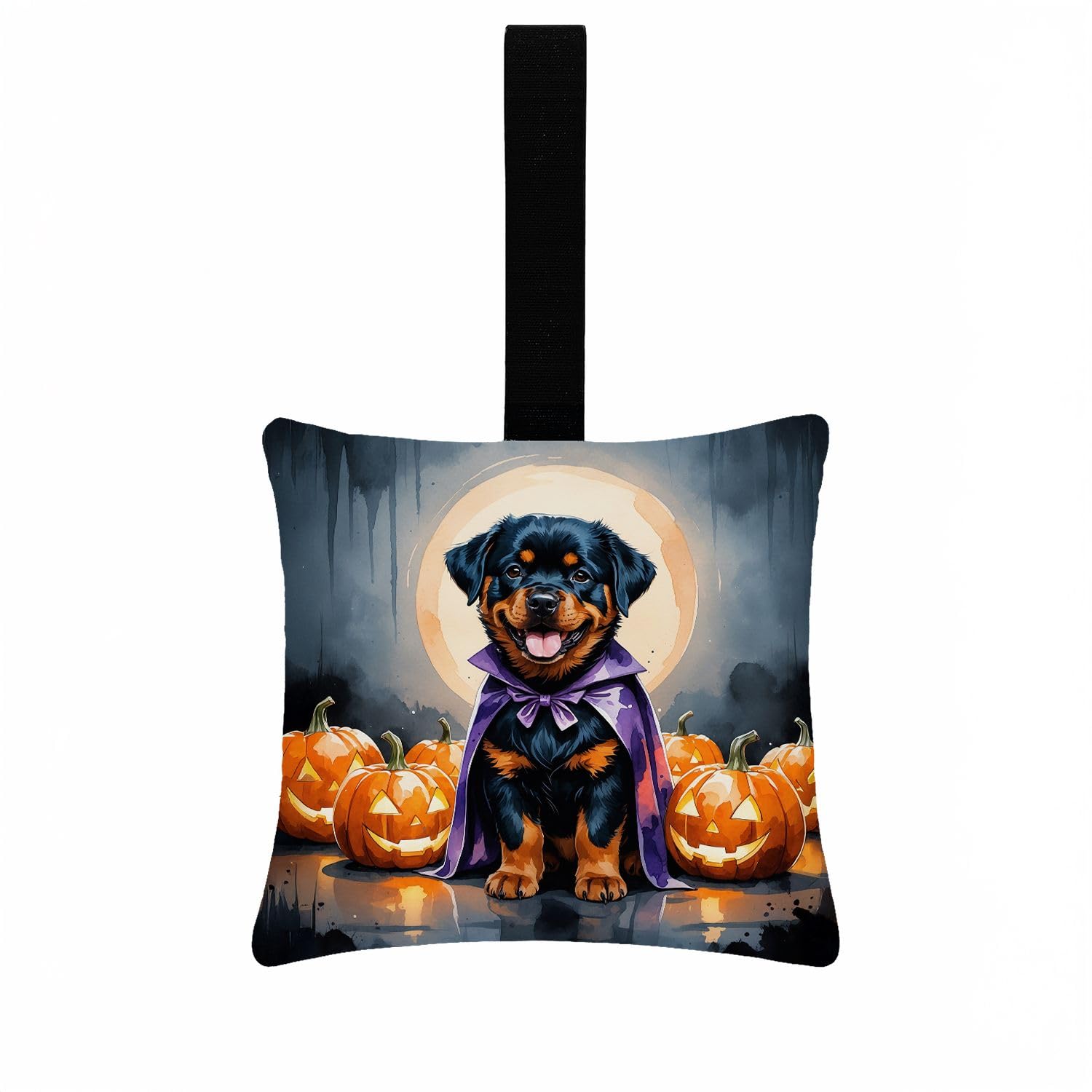 Carolines Treasures Rottweiler Puppy Halloween Mini Hanging Pillow Ornament 3.5  3.5 Decorative Door-Knob & Tree Hanger, Soft Fabric Cushion