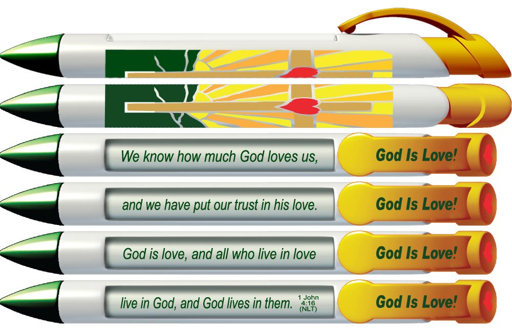 Greeting Pen God Is Love Scripture Pens, Scripture Verses With Rotating Messages, 6 Pen Set (36052)