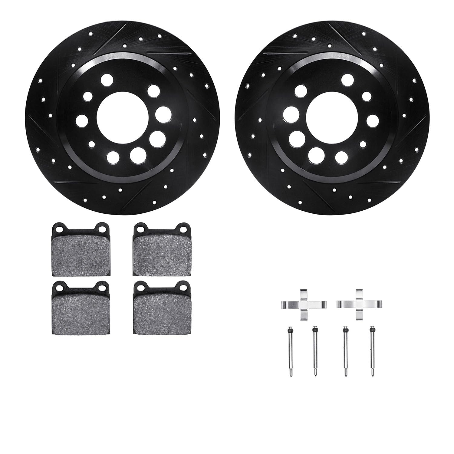 R1 Concepts Drilled and Slotted Black Disc Brake Rotor Set with Semi-Met Pads and Hardware WHYH1-27001