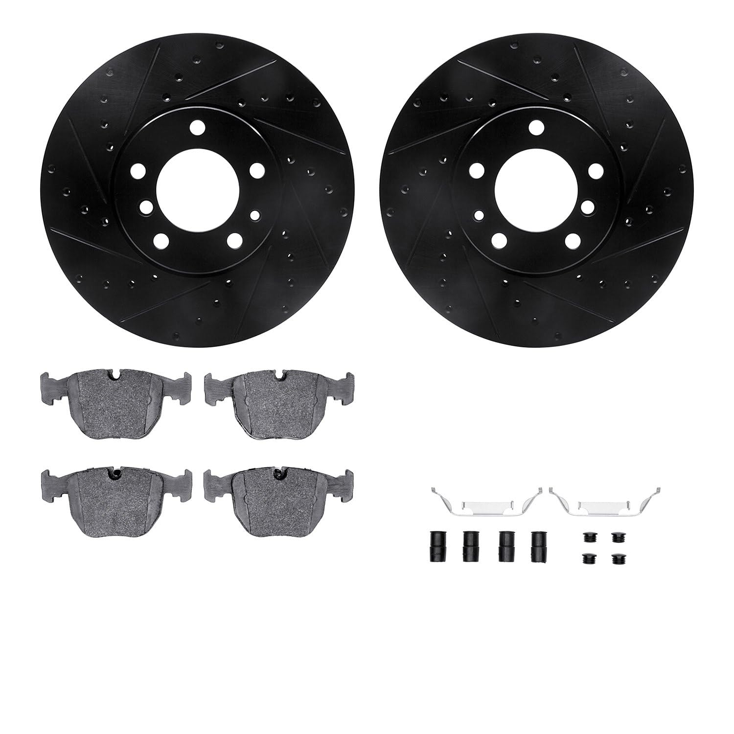 R1 Concepts Drilled and Slotted Black Disc Brake Rotor Set with Semi-Met Pads and Hardware WHYH1-31040