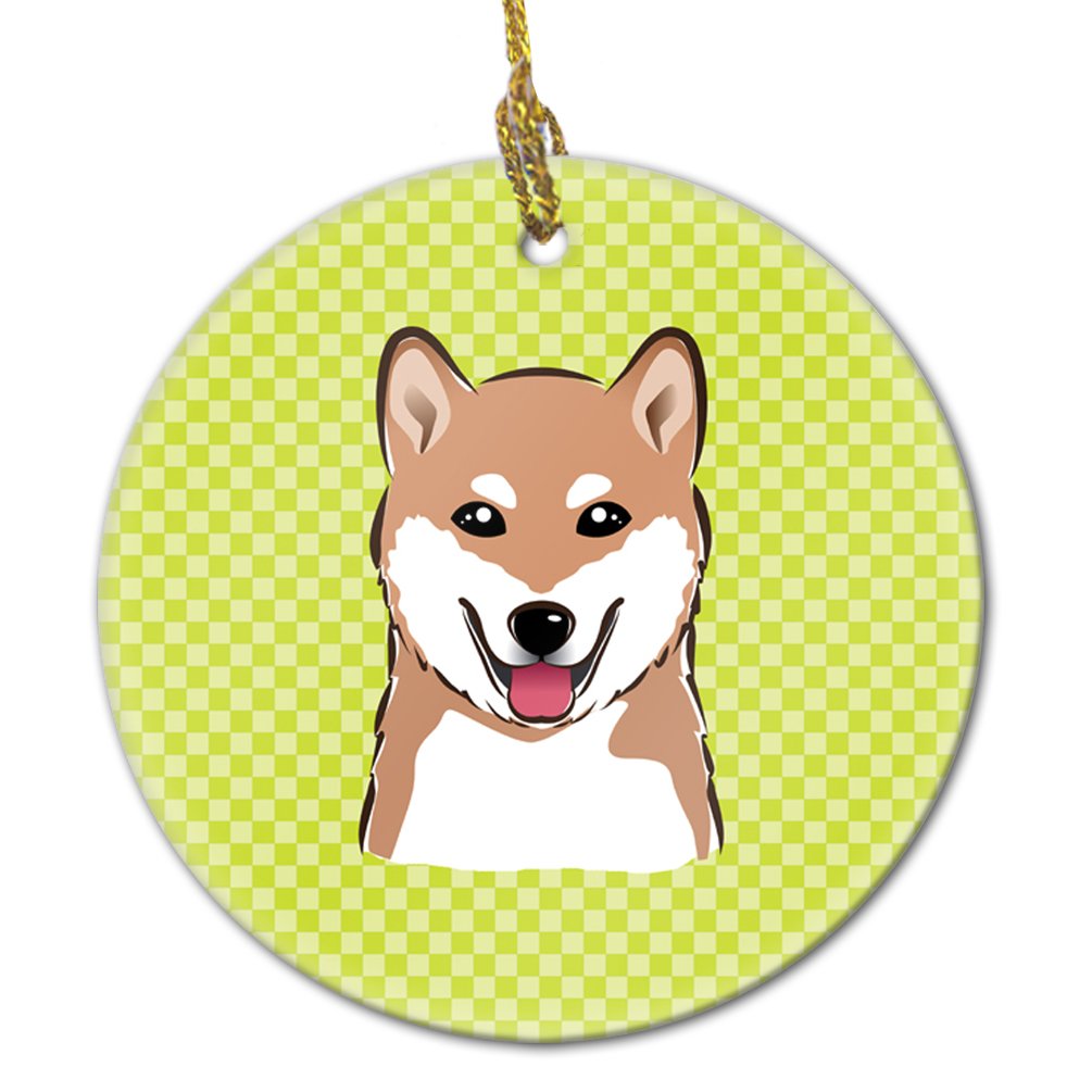 Checkerboard Lime Green Shiba Inu Ceramic Ornament BB1287CO1