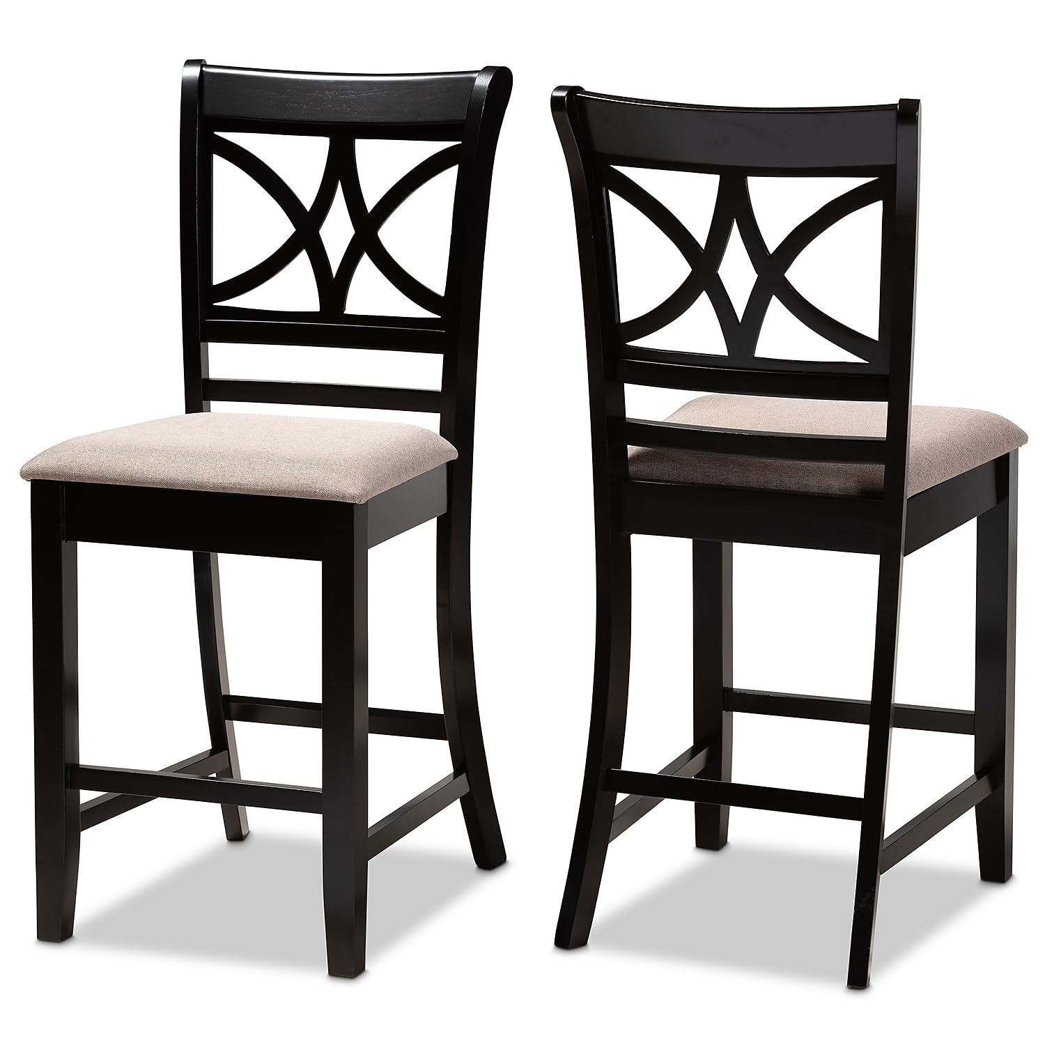 Baxton Studio Chandler Modern And Contemporary Sand Fabric Upholstered And Espresso Brown Finished Wood 2-Piece Counter Height P