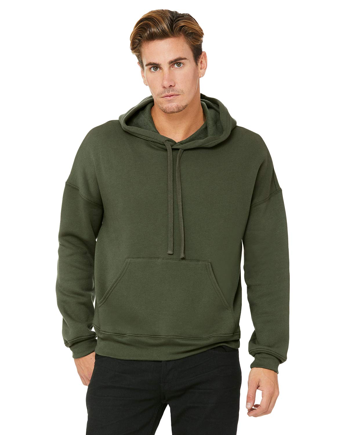 BELLA + CANVAS Unisex Sponge Fleece Drop Shoulder Hoodie - Military Green, S