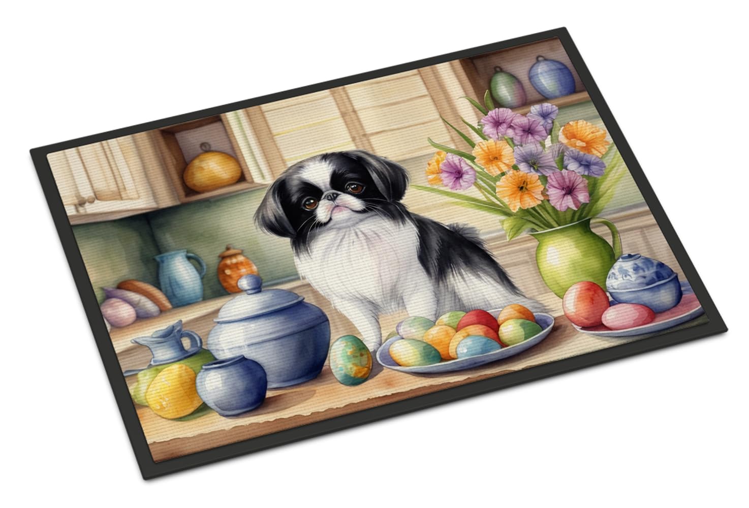 Carolines Treasures DAC6839JMAT Decorating Easter Japanese Chin Doormat Front Door Mat Indoor Outdoor Rugs for Entryway, Non Slip Washable Low Pile, 24H X 36W