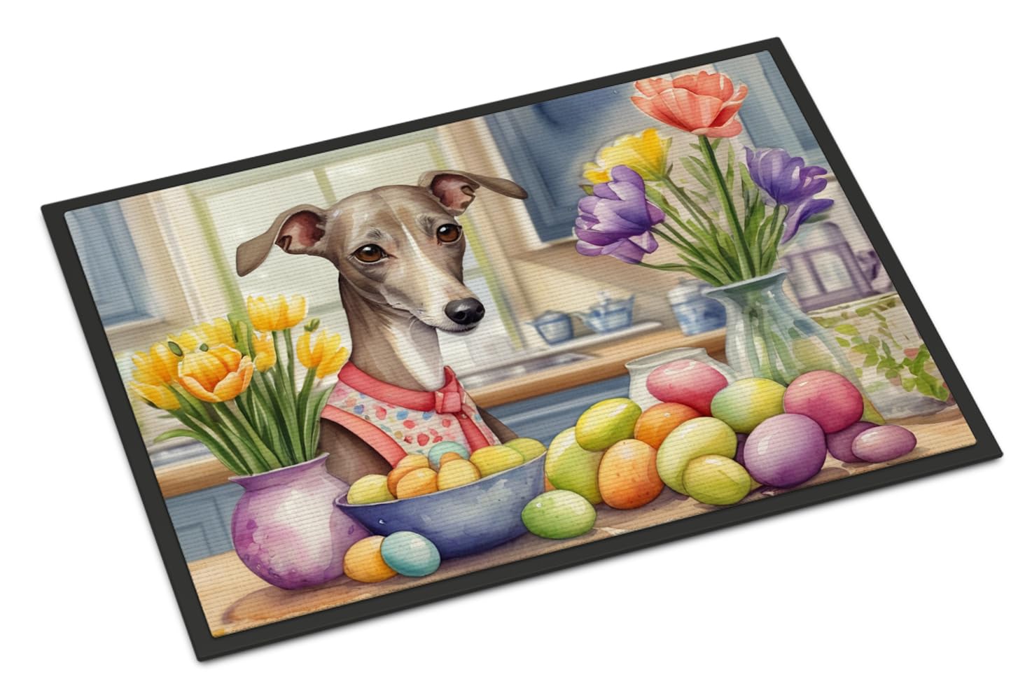 Carolines Treasures DAC6837MAT Decorating Easter Italian Greyhound Doormat Front Door Mat Indoor Outdoor Rugs for Entryway, Non Slip Washable Low Pile, 18H X 27W