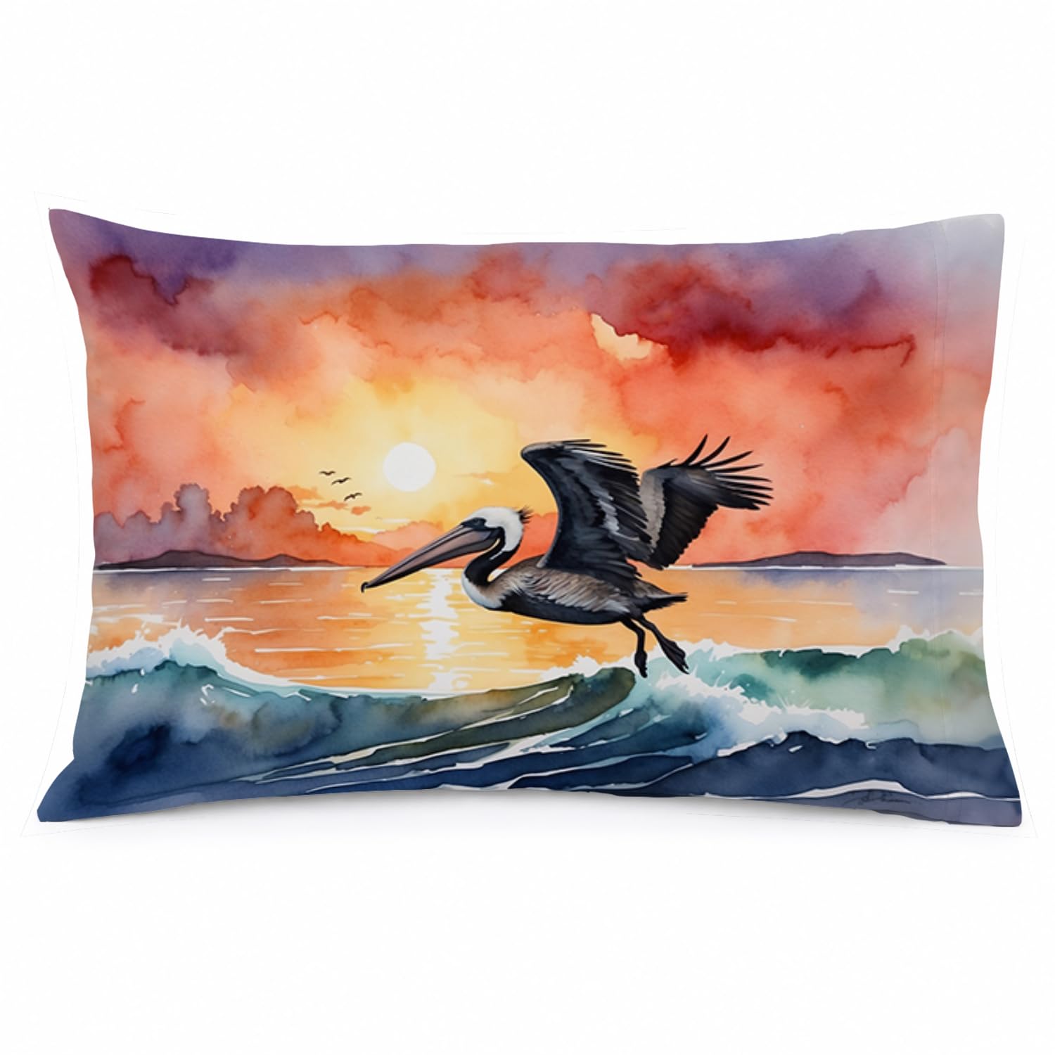 Carolines Treasures Pelican Fiery Sunset Standard Pillowcase Lightweight Super Soft Easy Care Decorative Artwork Pillowcase, Standard