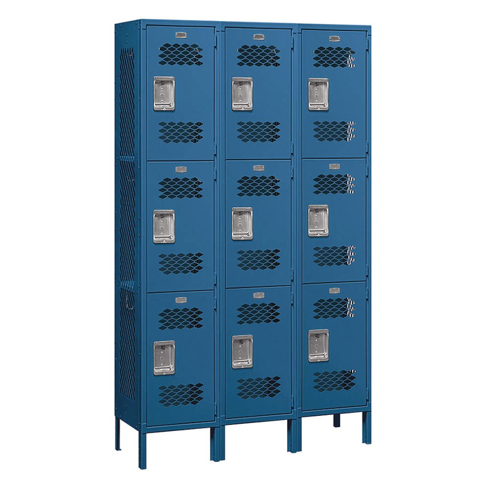 12 Wide Double Tier Plastic Locker - 3 Wide - 6 Feet High - 18 Inches Deep - Blue - Assembled