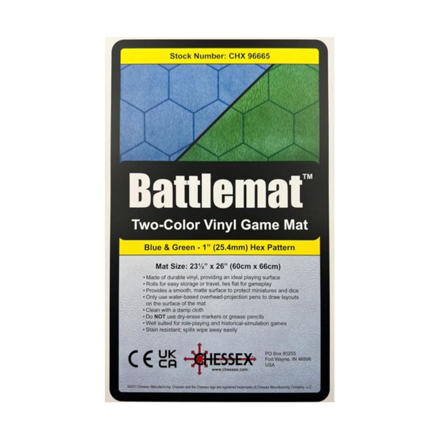 Chessex Play Mat - Mat: 1 Hex 2 Sided Blue/Green Battle mat Two Colour Playmat - Smooth & Tough - Compatible with Tabletop RPGs - Accessories for Game Night