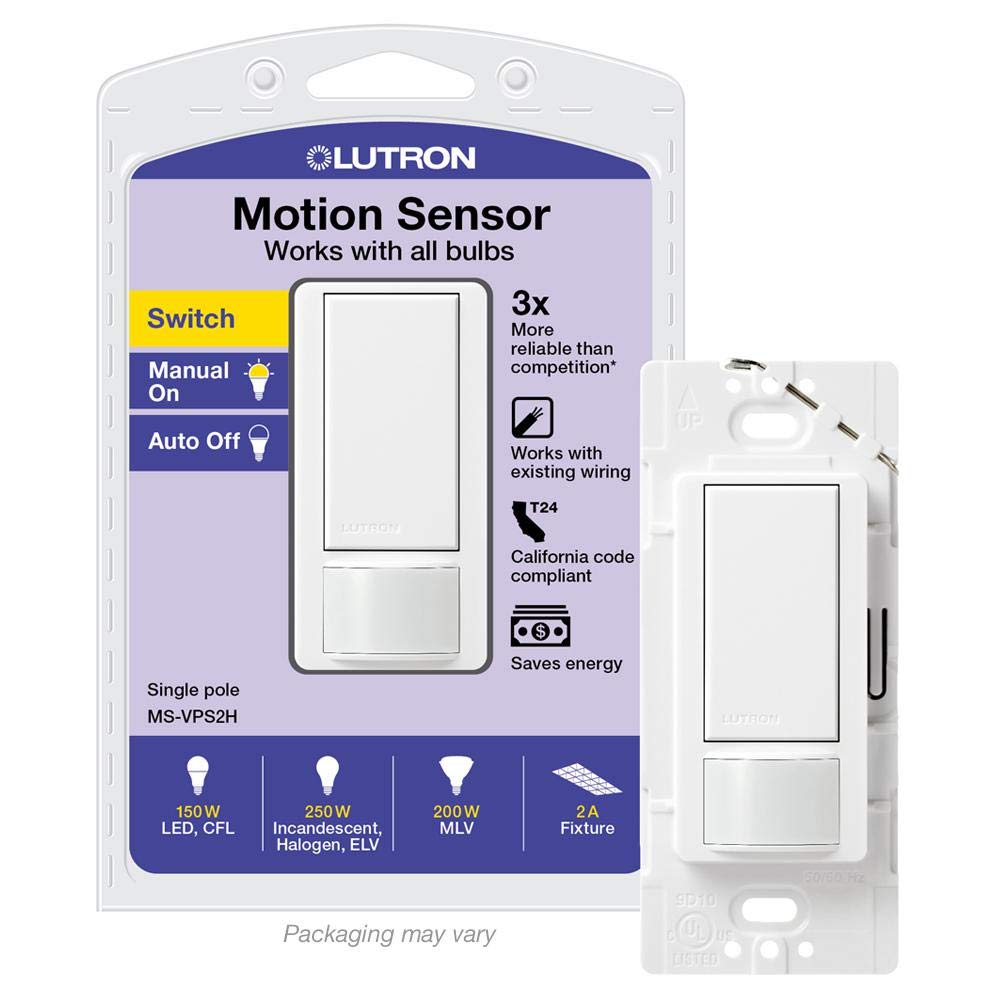 Lutron Maestro Vacancy-Only Sensor Switch | 2 Amp, Single Pole | Ms-Vps2H-Wh | White