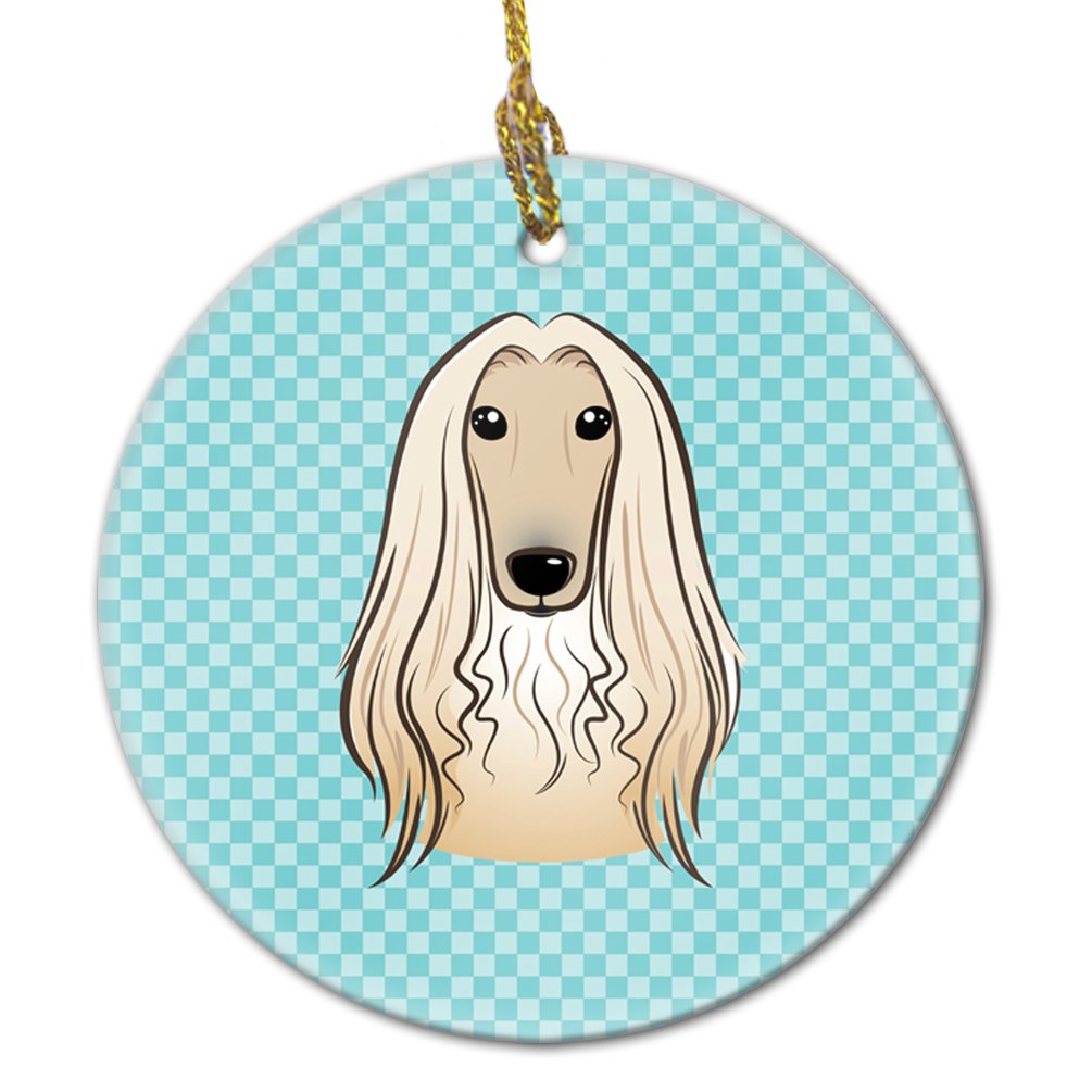 Checkerboard Blue Afghan Hound Ceramic Ornament BB1182CO1