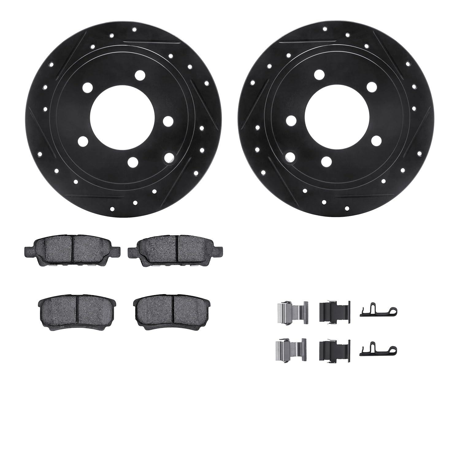 R1 Concepts Drilled and Slotted Black Disc Brake Rotor Set with Semi-Met Pads and Hardware WHYH1-39031