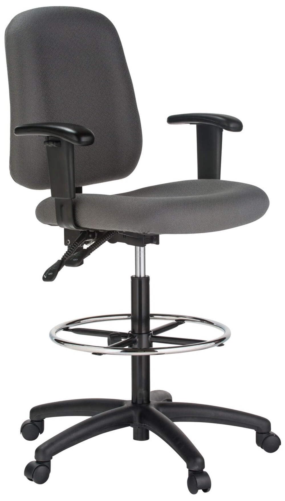 Contoured Dual Function Drafting Stool With Arms - Gray Fabric