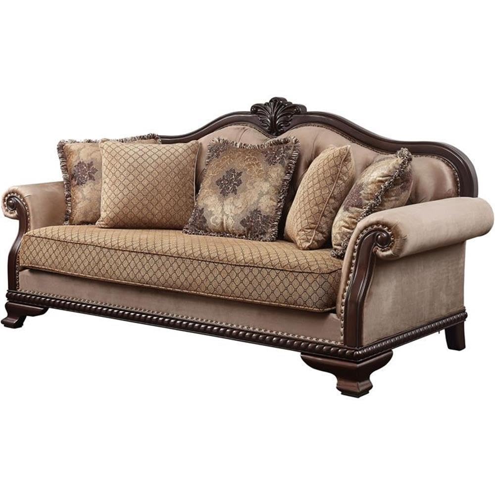 Sofa w/5 Pillows, Fabric & Espresso Finish