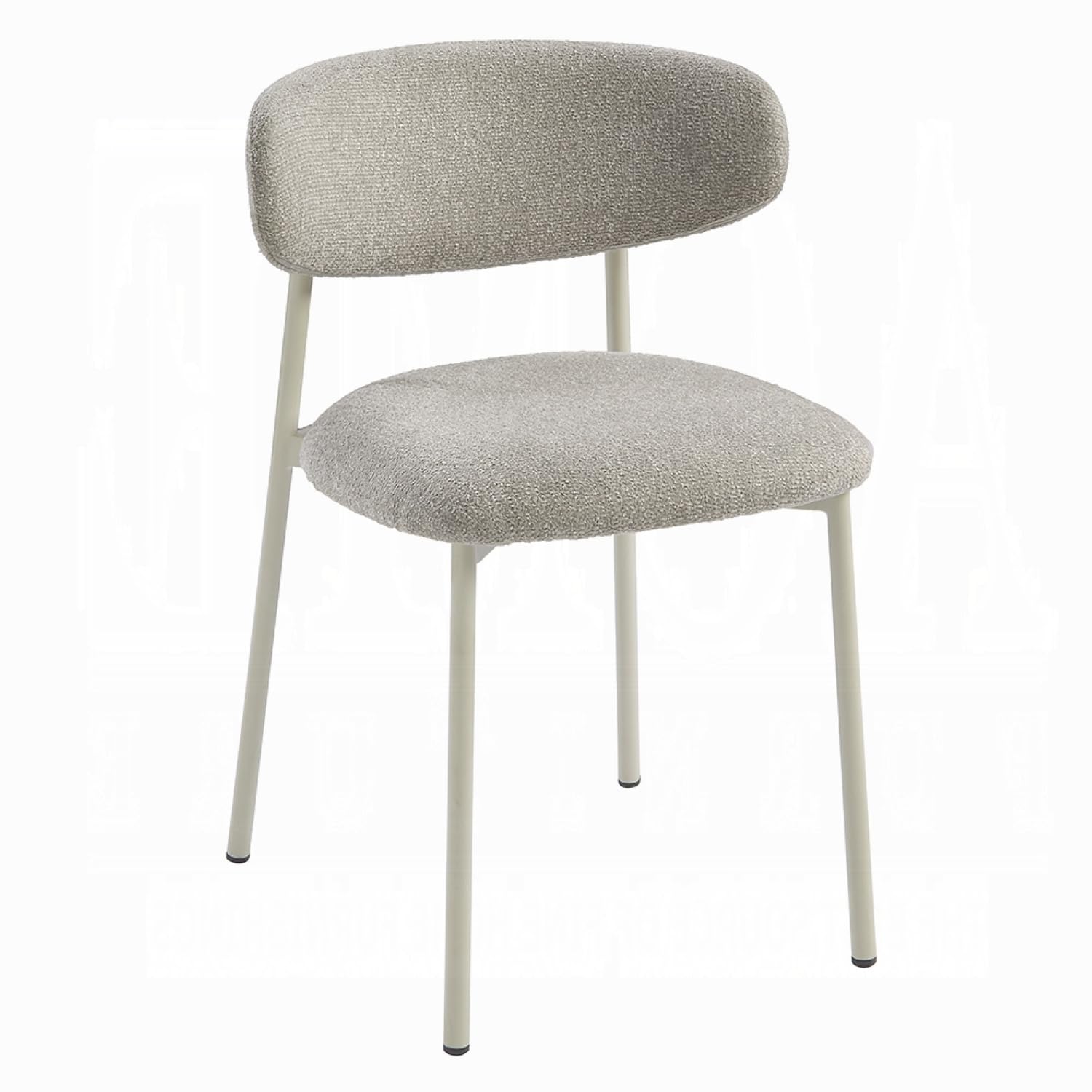 Sinra Side Dining Chair Set of 2, Light Gray Fabric, White Metal Frame