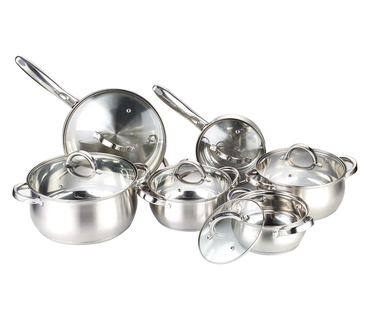 Heim Concepts Stainless Steel 12-Piece Cookware Set with Tempered glass lids